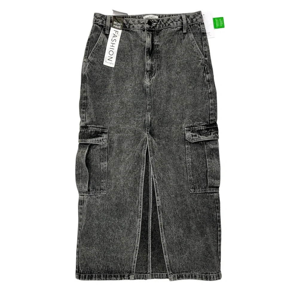 NWT Love Fire Black Denim Long Skirt